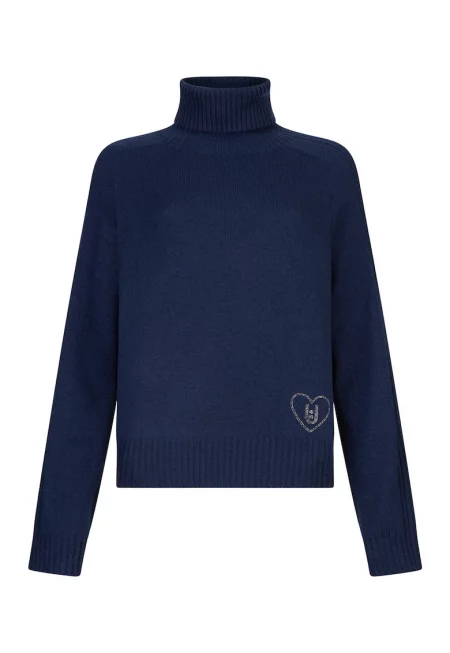 Поло с вълна и кашмир - Индигово синьо