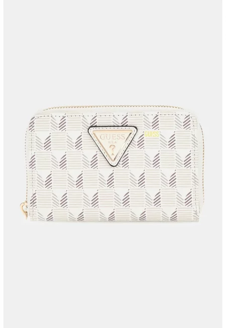 Портмоне с цип и десен - Сив/Мръснобял