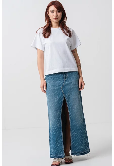 Права дънкова пола с предна цепка - Светлосин