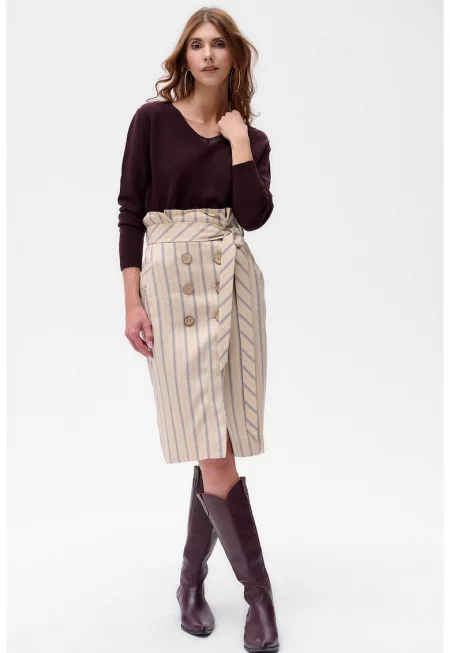 Права пола от ленена смес с висока талия Clip