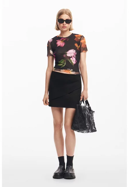 Прозрачна флорална тениска - Многоцветен