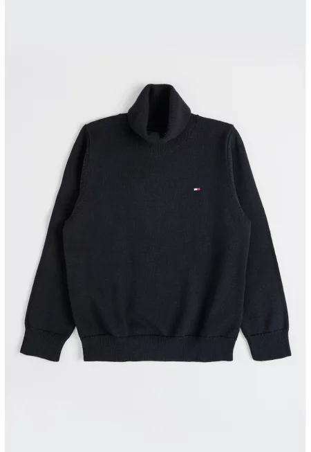 Пуловер от органичен памук с поло - Избеляло черно