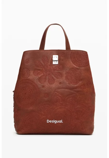 Раница от еко кожа с лого - Канелено кафяво