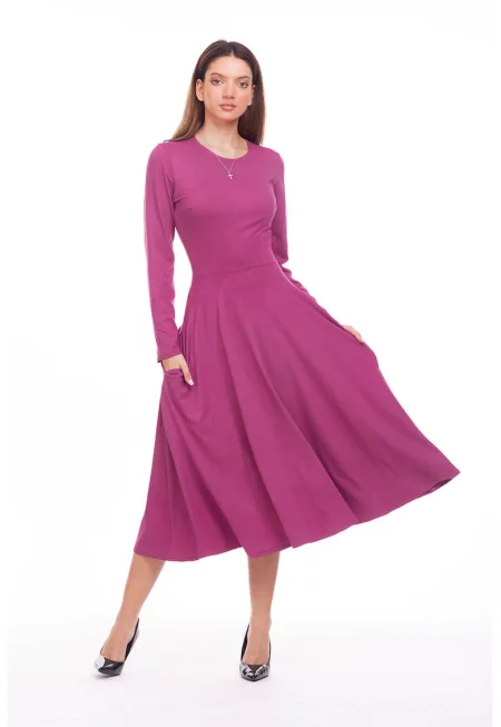 Разкроена рокля с джобове - Тъмнорозов