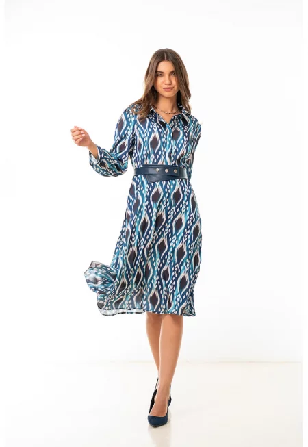 Рокля Roana с принт и копчета - Бял/Тъмновиолетов/Син