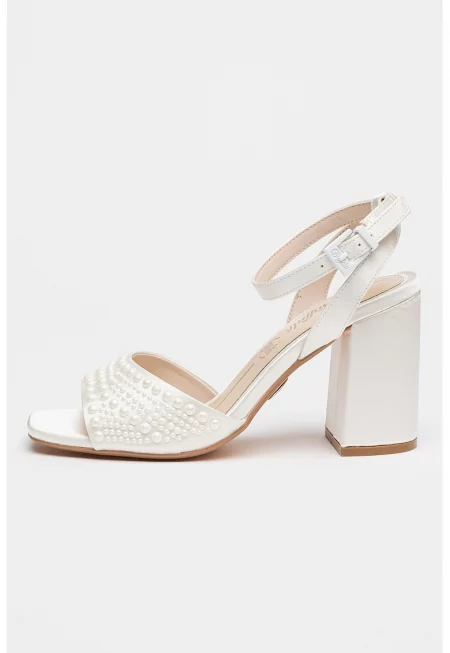Сатинирани сандали Celeste с каишка с тока - Бял