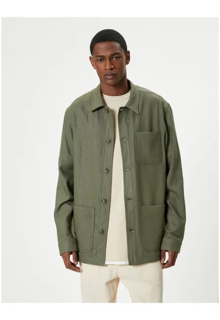 Шакет с лен с пришити джобове