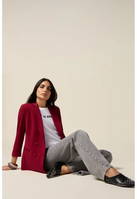 Широки дънки със странични декоративни капси - Светло сив