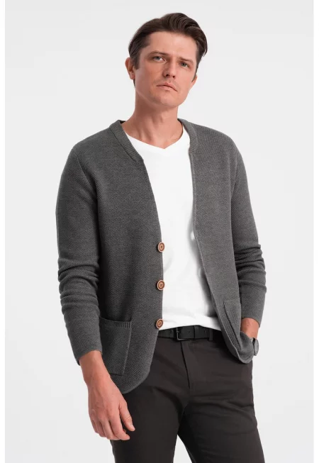 Шпиц жилетка с джобове - Меланж тъмно сиво