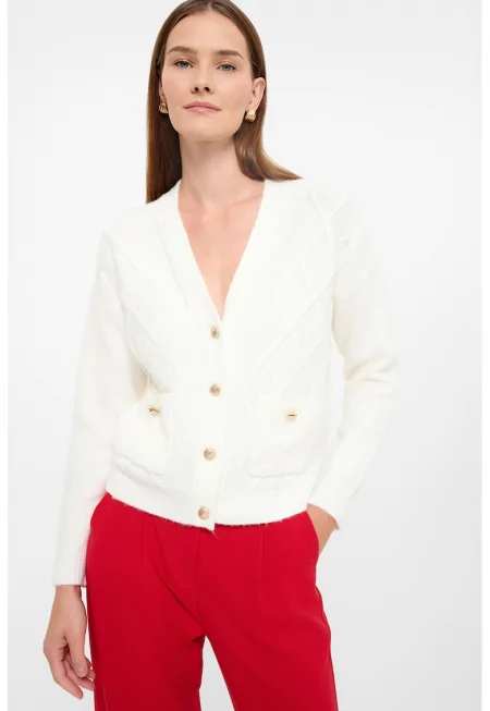 Шпиц жилетка с джобове - Мръснобял