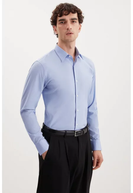 Слим памучна риза - Индигово синьо