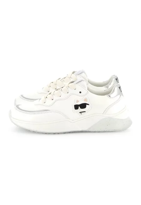 Спортни обувки от еко кожа с лого - Слонова кост/Сребрист