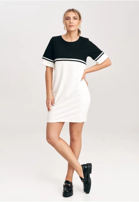 Суичър рокля -  памук - екрю-черно