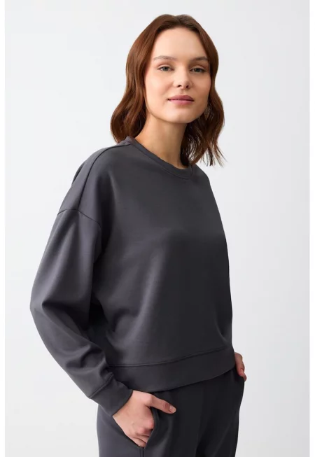 Суитшърт с модал и паднали ръкави - Антрацитно сиво