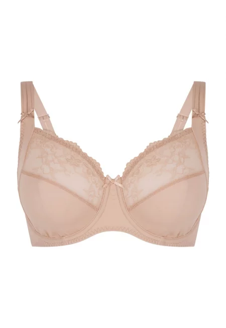 Сутиен с цели чашки с дантела - Бежов