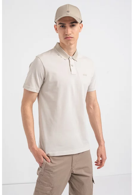 Свободна тениска с яка - Бежов