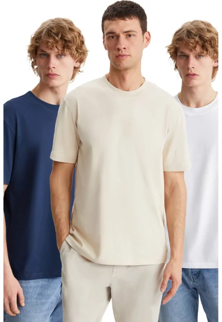 Тениска от органичен памук - 3 броя - Бял/Бежов/Тъмносин