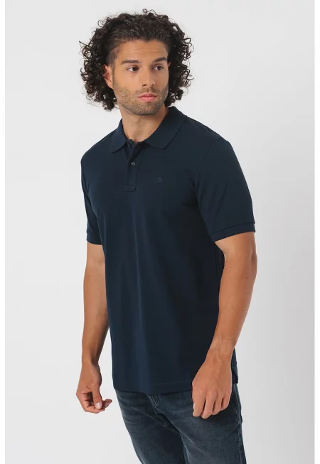 Тениска от памучно пике с яка - Тъмносин