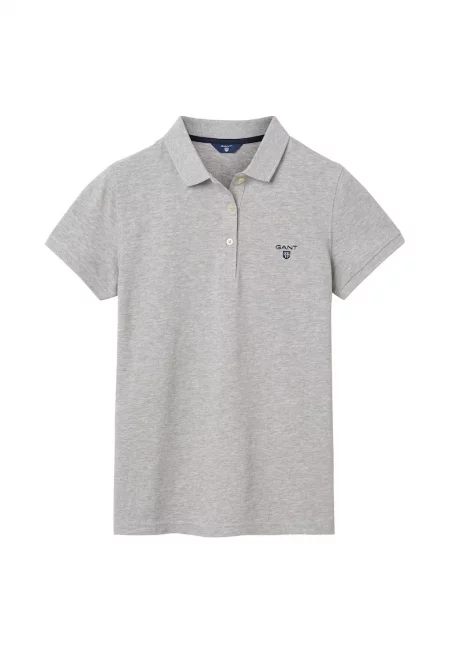 Тениска от пике с яка и лого - Сив