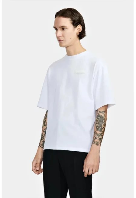 Тениска с нормална кройка и лого - Бял