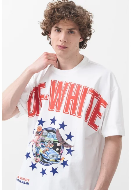 Тениска с овално деколте и лого - Червен/Тъмносин/Бял