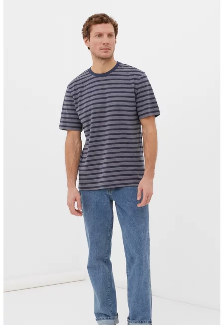 Тениска с памук и овално деколте и райе