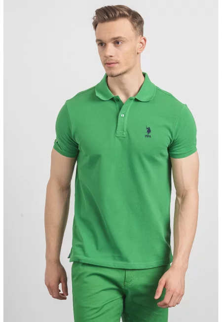 U.S. Polo Assn - Памучна тениска по тялото с яка