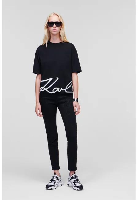 Уголемена тениска с лого - Черен