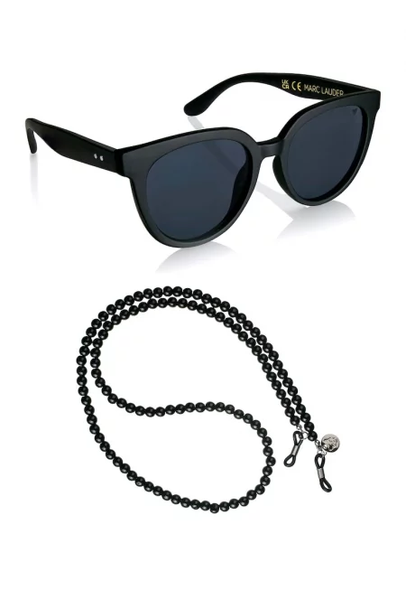 Унисекс слънчеви очила Butterfly с верижка - Черен