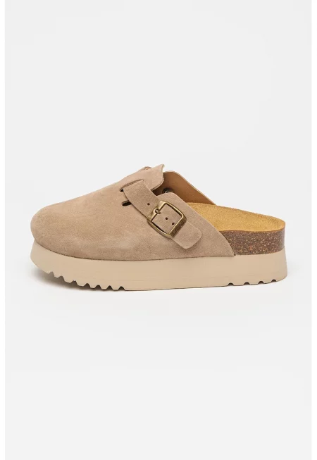 Велурено сабо с тока - Тъмнобежово