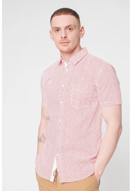 Вталена риза Magneton с къси ръкави - Червен/Бял