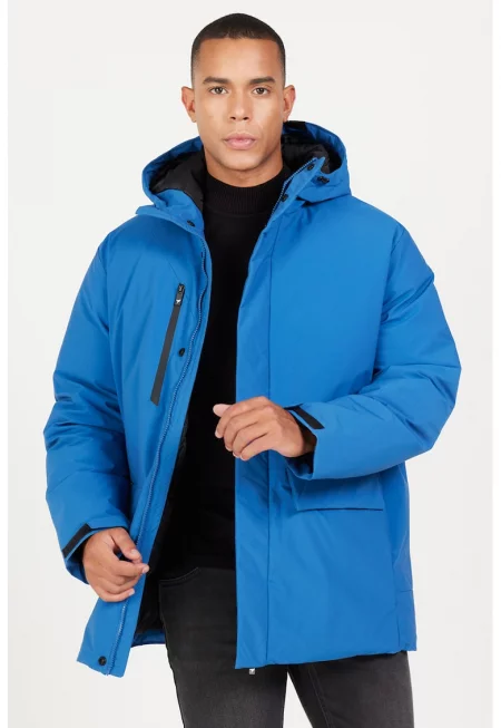 Зимно яке с качулка и джобове с капаче - Кралско Синьо