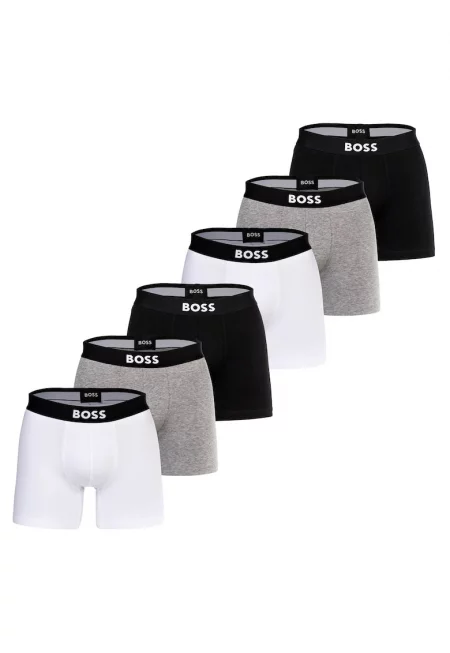 Боксерки с памук и лого - 6 чифта - Бял/Черен/Сив