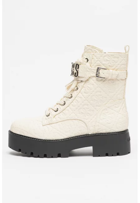 Боти Vaires от еко кожа с лого - Бял