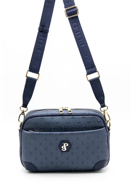 Чанта от еко кожа с лого - Син