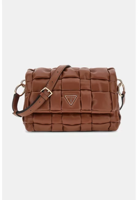 Чанта през рамо със сплетен ефект - Кафяв