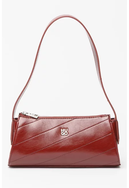 Чанта за рамо с цип и регулираща се презрамка - Тъмночервен