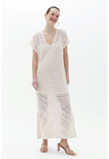 Дълга рокля със странини цепки - Слонова кост