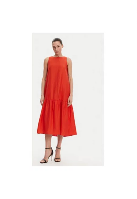 Дамска лятна рокля  RP1MR066 - Лен/Полиестер - Оранжев