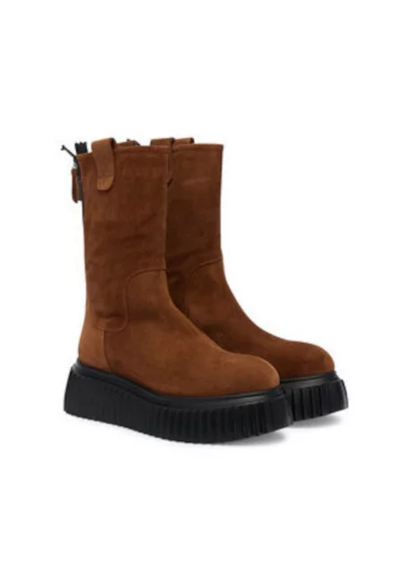 Дамски боти -  естествена кожа - кафяво/черно