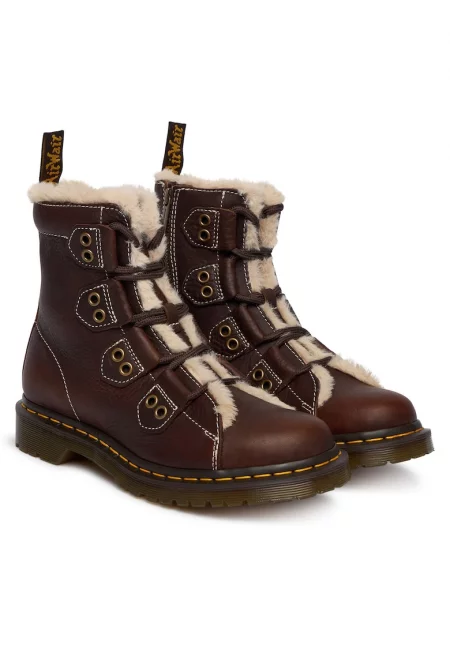 Дамски ботуши - Dr Martens - естествена кожа - кафяви - синтетичен материал -