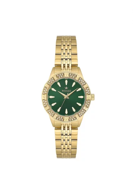 Дамски часовник  модел WWL113603 - 30 мм - златист - стоманена каишка - зелен циферблат - 5 ATM