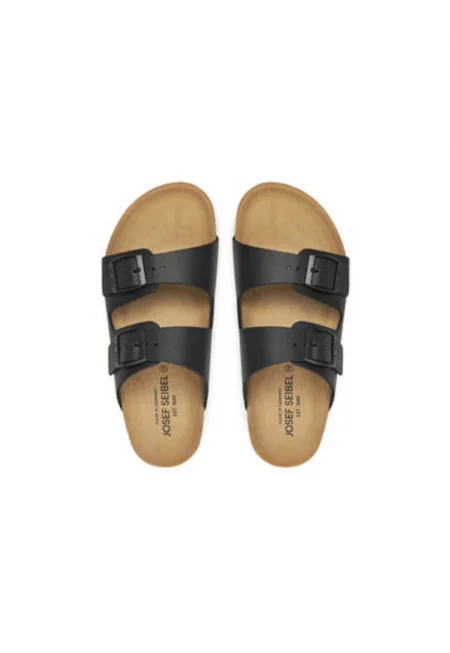 Дамски джапанки - 64301 -  Естествена кожа - Черни - Черен