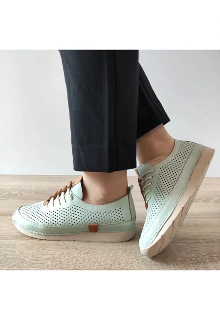 Дамски перфорирани обувки  24058 Зелена мента - Зелена мента
