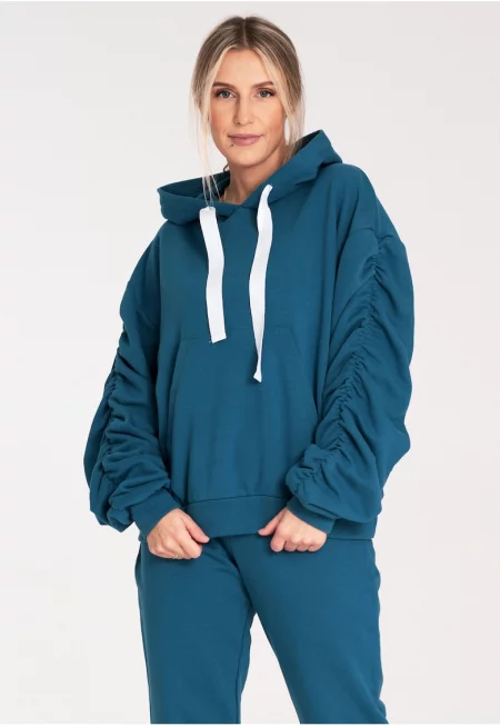 Дамски суитшърт  M1055 - бухнали ръкави - памук - син