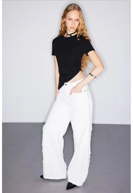 Дънки с широк крачол - Бял