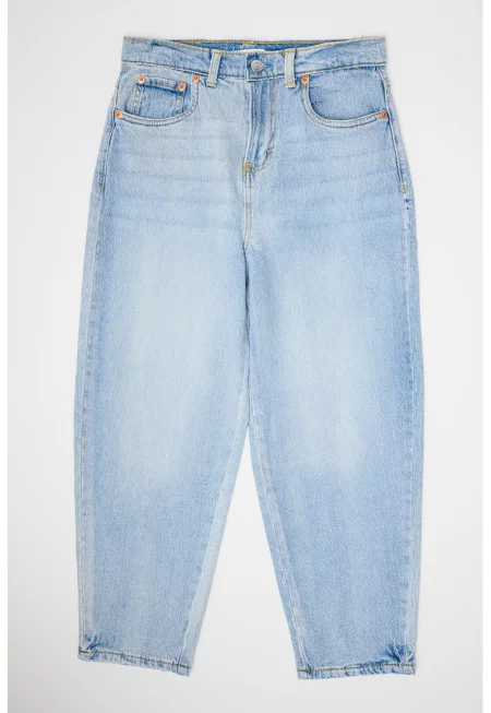 Дънки тип Barrel с висока талия и ниско дъно - Пастелносин