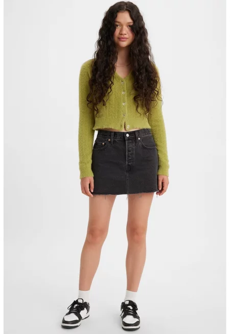 Дънкова къса пола Icon с незавършени краища - Антрацитно сиво