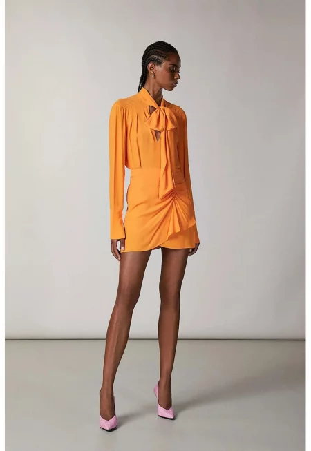 Драпирана мини пола - Оранжев