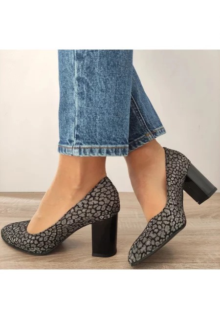 Елегантни дамски обувки  470-13 Black Velvet + Silver - Black Velvet + Silver - Черен/Сребрист